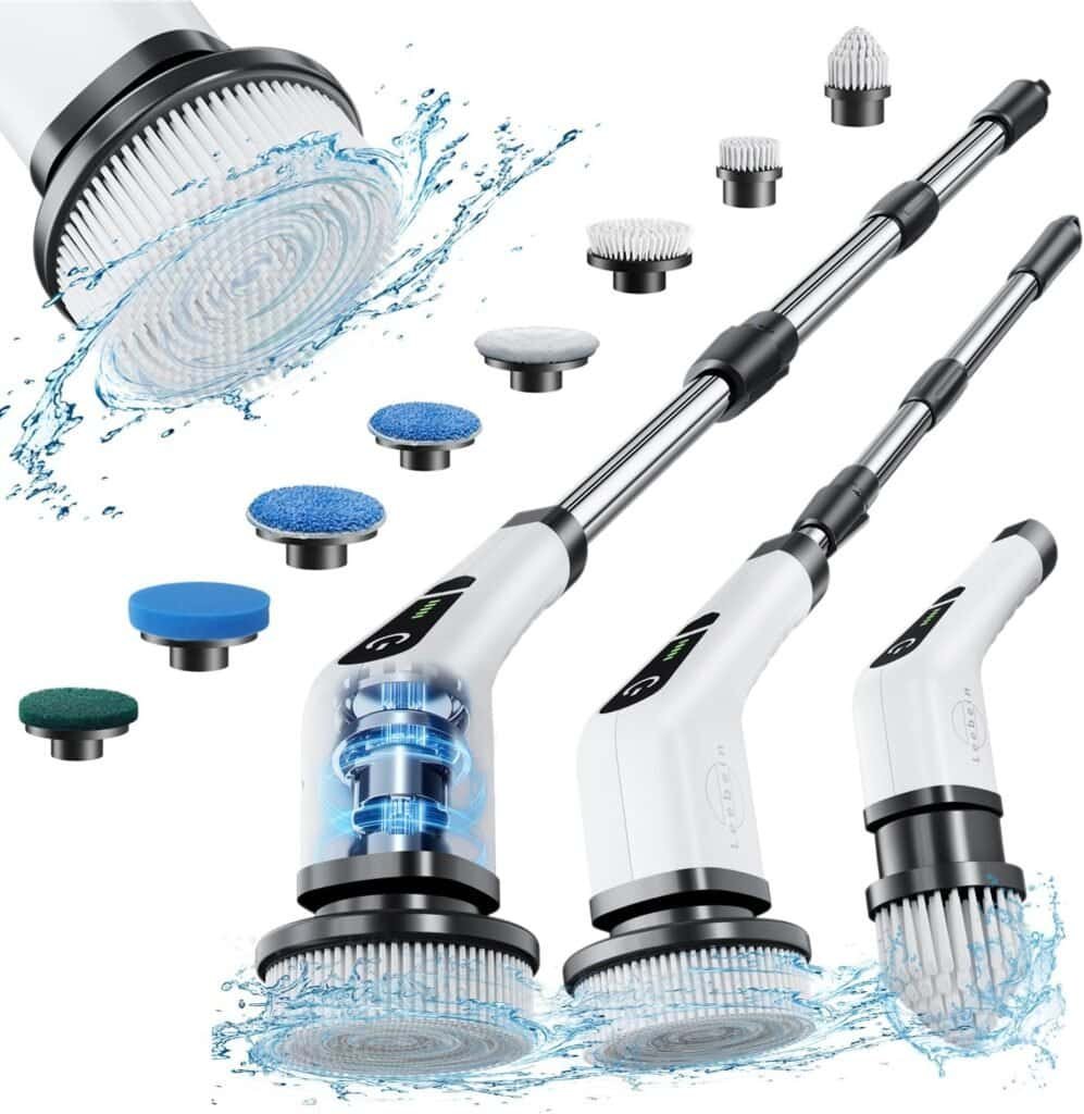 Electric spin scrubber review — cordless 
bathroom cleaning tool with extension handle